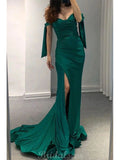 Green Mermaid Satin Elegant Formal Black Girls Slay Evening Long Prom Dresses PD541