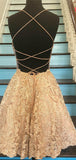 A-Line Champagne Lace Spaghetti Straps Homecoming Dresses HD002