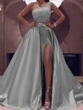 A-Line Silver One Shoulder Gorgeous Modest Prom Dresses PD082