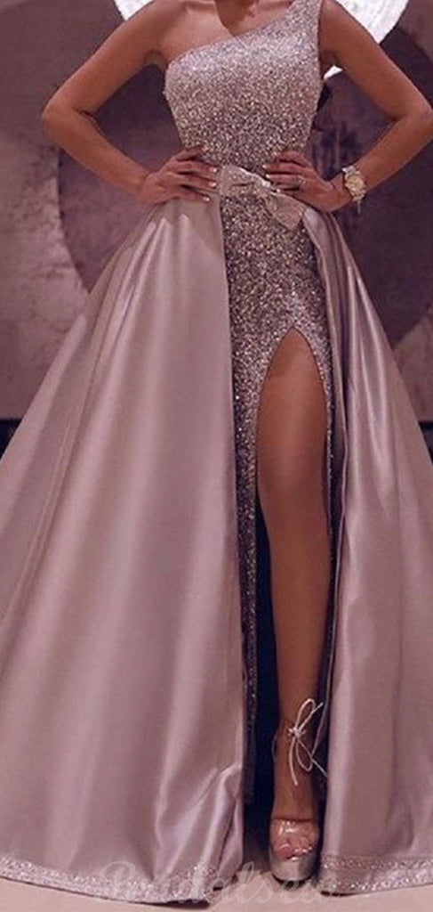 A-Line Sparkly One Shoulder Gorgeous Modest Prom Dresses PD081