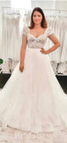 A-line Beach Cap Sleeves Luxurious Elegant Lace Vintage Long Wedding Dresses WD402