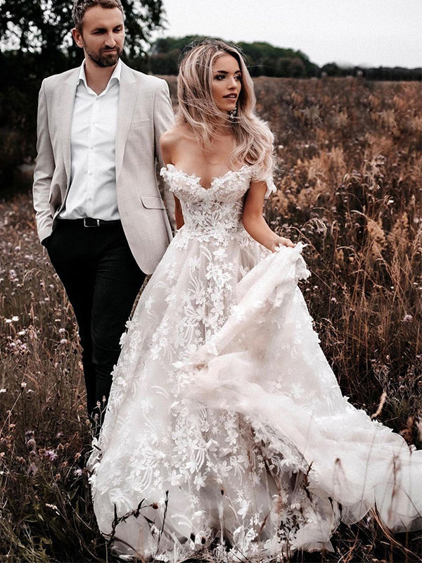 Off the shoulder beach wedding dress on sale