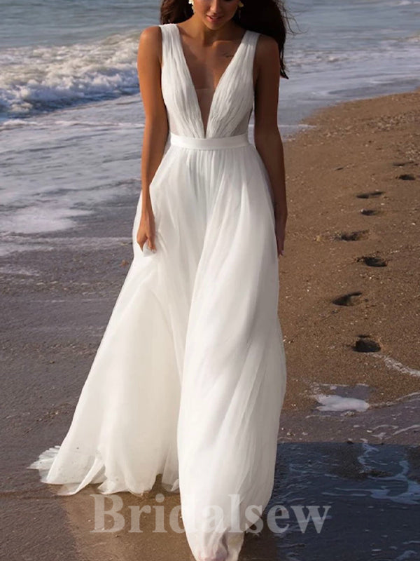 A-line Beach Romantic Fantasy Luxurious Simple Vintage Long Wedding Dresses WD378