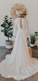 A-line Beach Romantic Simple Long Sleeves V-Neck Vintage Long Wedding Dresses WD379