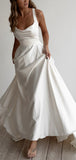 A-line Beach Satin Simple Popular Long Wedding Dresses, Bridal Gown WD069