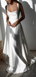 A-line Beach Satin Simple Popular Long Wedding Dresses, Bridal Gown WD069