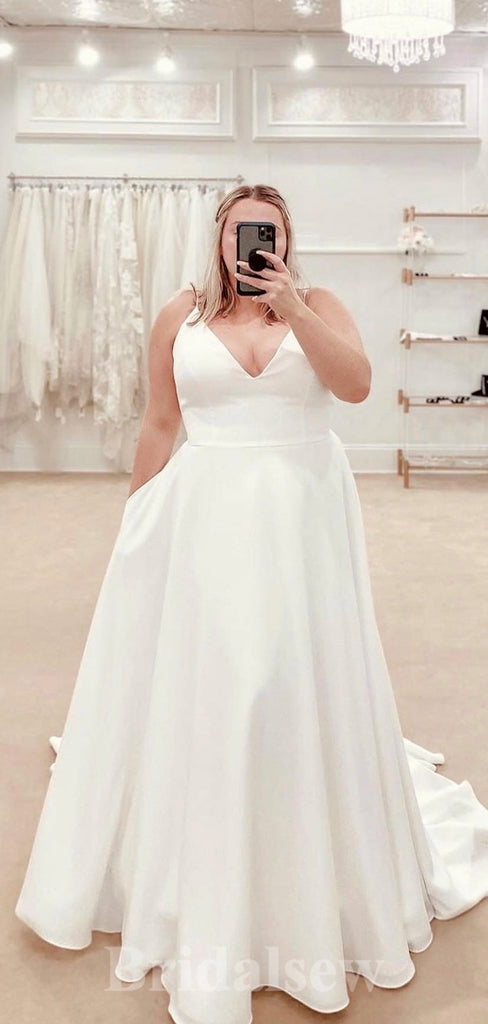 A-line Beach Spaghetti Straps Plus Size Simple Vintage Long Wedding Dr bridalsew A-line Beach Spaghetti Straps Plus Size Simple Vintage Long Wedding Dr bridalsew