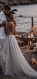 A-line Beach Unique Sequin Sparkly Modest Long Wedding Dresses, Bridal Gowns WD110
