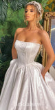 A-line Best Satin Strapless Princess Vintage Dream Beach Long Wedding Dresses, Bridal Gown WD485