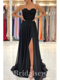 A-line Black Floor-Length Strapless Elegant Stylish Evening Long Prom Dresses PD1118