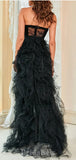 A-line Black Lace Tulle Modest Elegant Sexy Popular Long Party Evening Prom Dresses PD1278