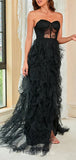 A-line Black Lace Tulle Modest Elegant Sexy Popular Long Party Evening Prom Dresses PD1278