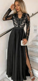 A-line Black Long Sleeves Elegant Modest Long Party Evening Prom Dresses PD1321