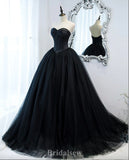 A-line Black Modest Unique Tulle Strapless Elegant Long Evening Prom Dresses, Gorgeous Ball Gown PD1217