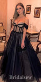 A-line Black Off the Shoulder Modest  Elegant Stylish Party Evening Long Prom Dresses PD1113