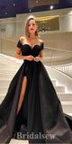 A-line Black Off the Shoulder Satin New Best Long Elegant Stylish Prom Dresses PD1168