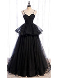 A-line Black Princess Straps Floor-Length Sweatheart Long Women Evening Prom Dresses PD804