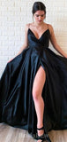 A-line Black Spaghetti Straps Elegant Modest Long Party Evening Prom Dresses PD1339
