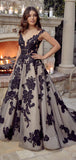A-line Black Tulle Lace Appliques Long Gorgeous Wedding Dresses, Bridal Gowns WD089