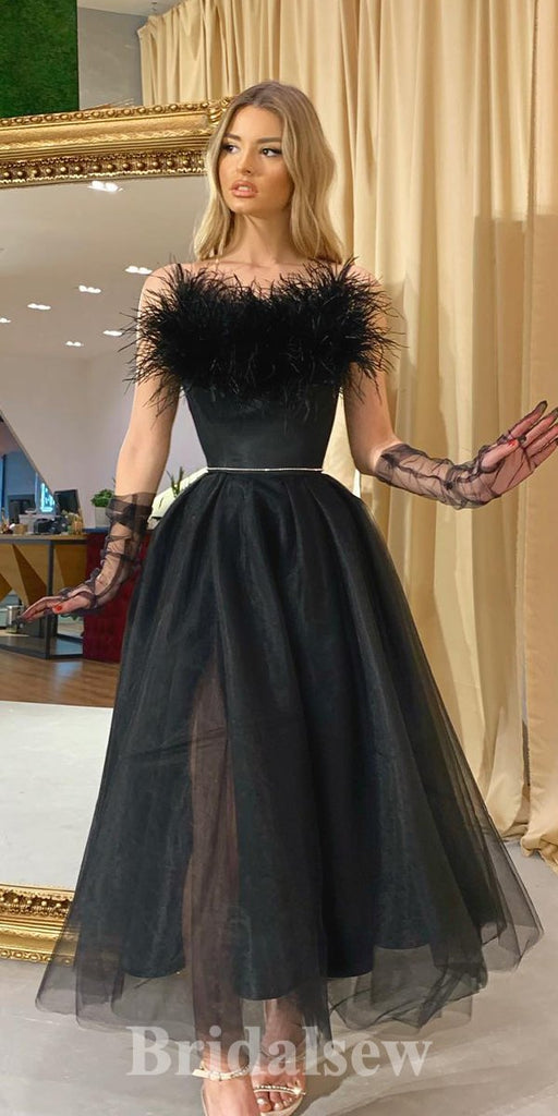 A-line Black Unique New Tulle Modest Princess Custom Party Prom Dresses PD1183