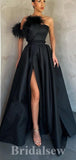 A-line Black Unique Strapless Satin Elegant Modest Long Party Evening Prom Dresses PD1293