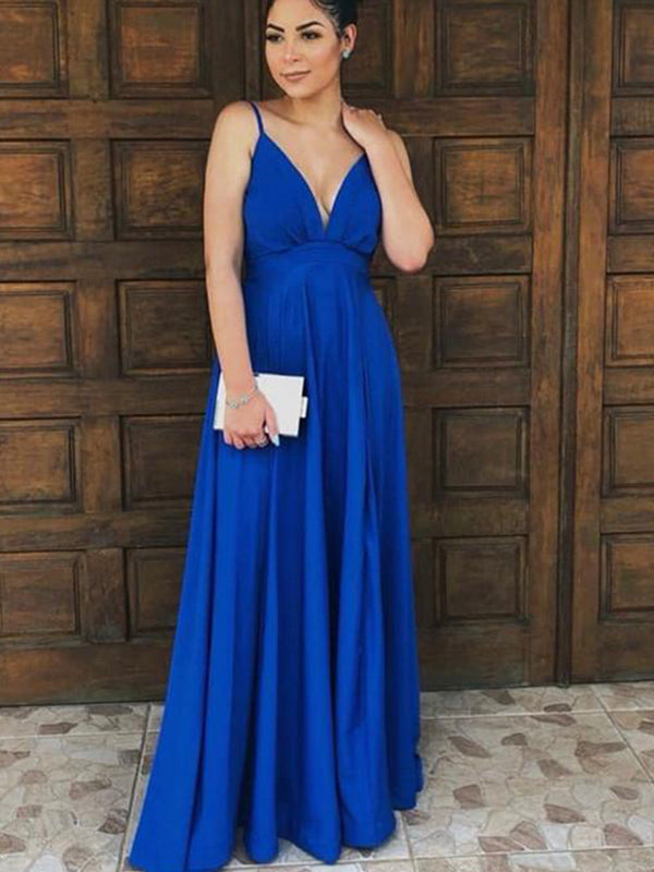 A-line Blue Backless Simple Formal Party Modest Long Prom Dresses PD176
