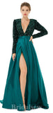 A-line Blue Black Silver Sequin Sparkly Giltter Long Sleeves New Long Women Evening Prom Dresses PD839