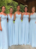 A-line Blue Mismatched Chiffon Elegant Formal Long Bridesmaid Dresses BD032