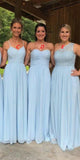 A-line Blue Mismatched Chiffon Elegant Formal Long Bridesmaid Dresses BD032