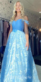 A-line Blue Off Shoulder Fashion Elegant Stylish Evening Long Prom Dresses PD1123
