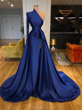 A-line Blue One Shoulder Simple Unique Prom Dresses, Evening Dress PD095