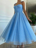 A-line Blue Pink Tulle Sparkly Popular Prom Dresses PD020