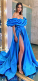 A-line Blue Satin Popular Elegant Party Prom Dresses PD031
