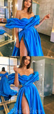 A-line Blue Satin Popular Elegant Party Prom Dresses PD031