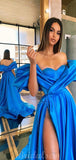 A-line Blue Satin Popular Elegant Party Prom Dresses PD031