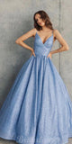 A-line Blue Sequin Sparkly Princess Elegant Formal Black Girls Slay Evening Long Prom Dresses PD548