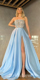 A-line Blue Strapless Satin New Fashion Long Elegant Party Prom Dresses PD1170