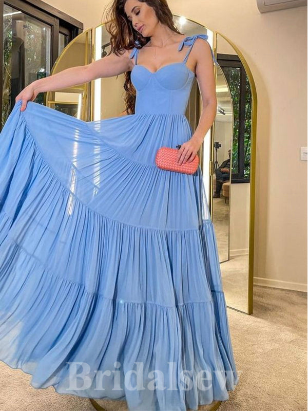 A-line Blue Straps New Chic Fairy Long Women Party Evening Prom Dresses PD994