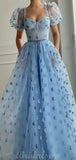 A-line Blue Unique Long Party Prom Dresses Online PD091