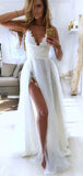 A-line Boho Unique Side Slit Romantic Beach Long Wedding Dresses WD162