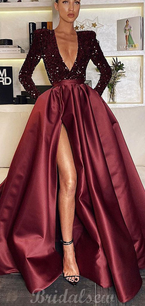 A-line Black Bugundy Red V-Neck Long Formal Prom Dresses PD008 bridalsew A-line Black Bugundy Red V-Neck Long Formal Prom Dresses PD008 bridalsew