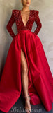 A-line Black Bugundy Red V-Neck Long Formal Prom Dresses PD008