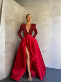 A-line Black Bugundy Red V-Neck Long Formal Prom Dresses PD008