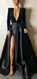 A-line Black Bugundy Red V-Neck Long Formal Prom Dresses PD008