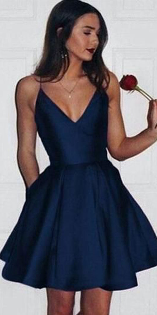 A-line Burgundy Blue Satin Simple Short Homecoming Dresses HD006