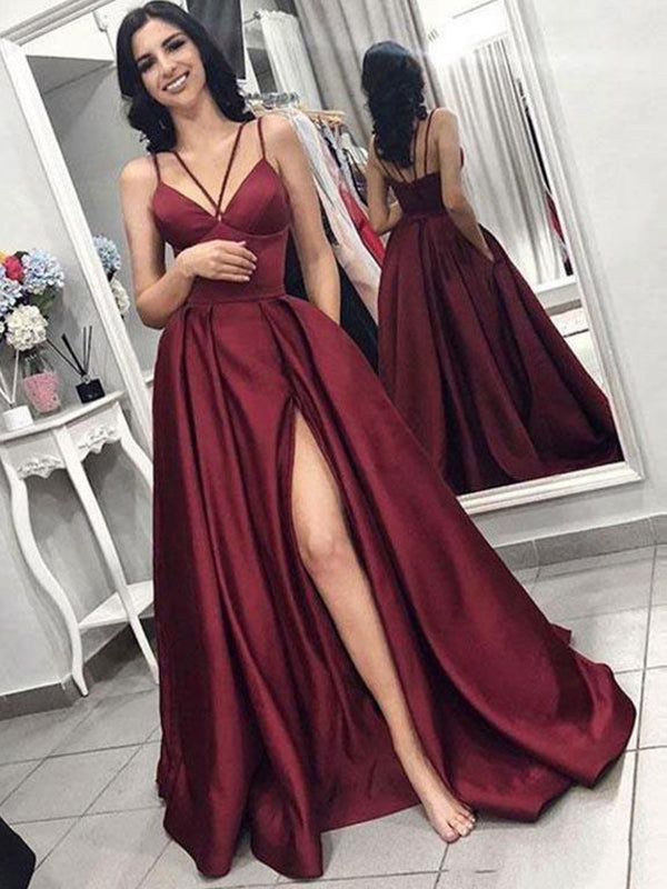 A-line Burgundy Custom Elegant Modest Formal Long Prom Dresses for Par –  bridalsew