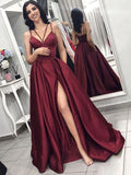 A-line Burgundy Custom Elegant Modest Formal Long Prom Dresses for Party PD298