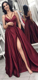 A-line Burgundy Custom Elegant Modest Formal Long Prom Dresses for Party PD298