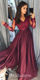 A-line Burgundy Long Sleeves Hot Sale Stylish Party Evening Long Prom Dresses PD1132