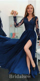 A-line Burgundy Long Sleeves Hot Sale Stylish Party Evening Long Prom Dresses PD1132